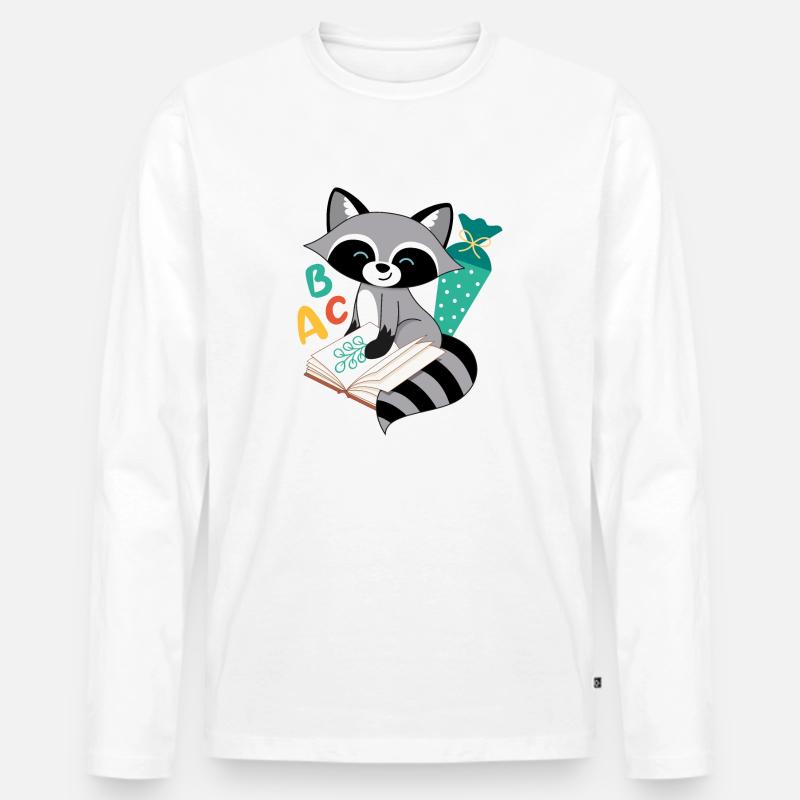 Waschbär mit Schultüte Einschulung Schulkind - Männer Premium Bio Langarmshirt - Weiß