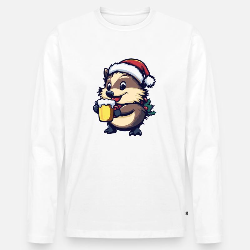 Igel Weihnachten Bier - Männer Premium Bio Langarmshirt - Weiß
