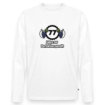 77th birthday - 77 years matured to perfection - Men's Premium Organic Long Sleeve Shirt - white - Front - Nico (187cm)