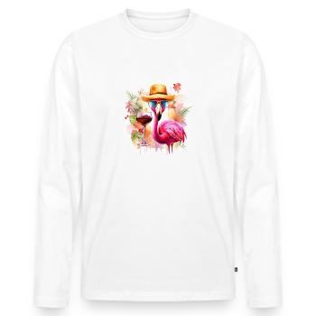 Cooler Flamingo Sonnenbrille Hut Party Alkohol - Männer Premium Bio Langarmshirt - Weiß - Vorne - Nico (187cm)