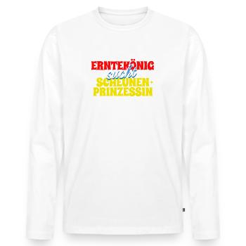 Lustiges Shirt Erntekönig sucht Scheunenprinzessin - Männer Premium Bio Langarmshirt - Weiß - Vorne - Nico (187cm)