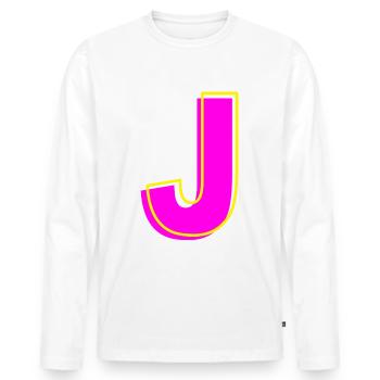 J - Votre nom - Votre lettre - T-shirt manches longues Premium bio Homme - blanc - Devant - Nico (187cm)