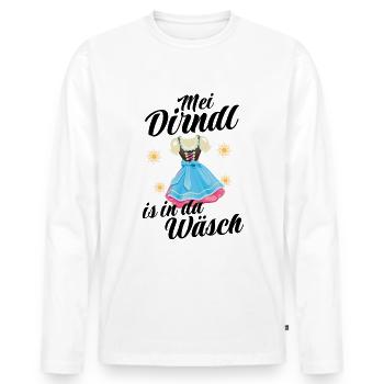 Dirndl Tracht | Mei Dirndl is in da - Männer Premium Bio Langarmshirt - Weiß - Vorne - Nico (187cm)
