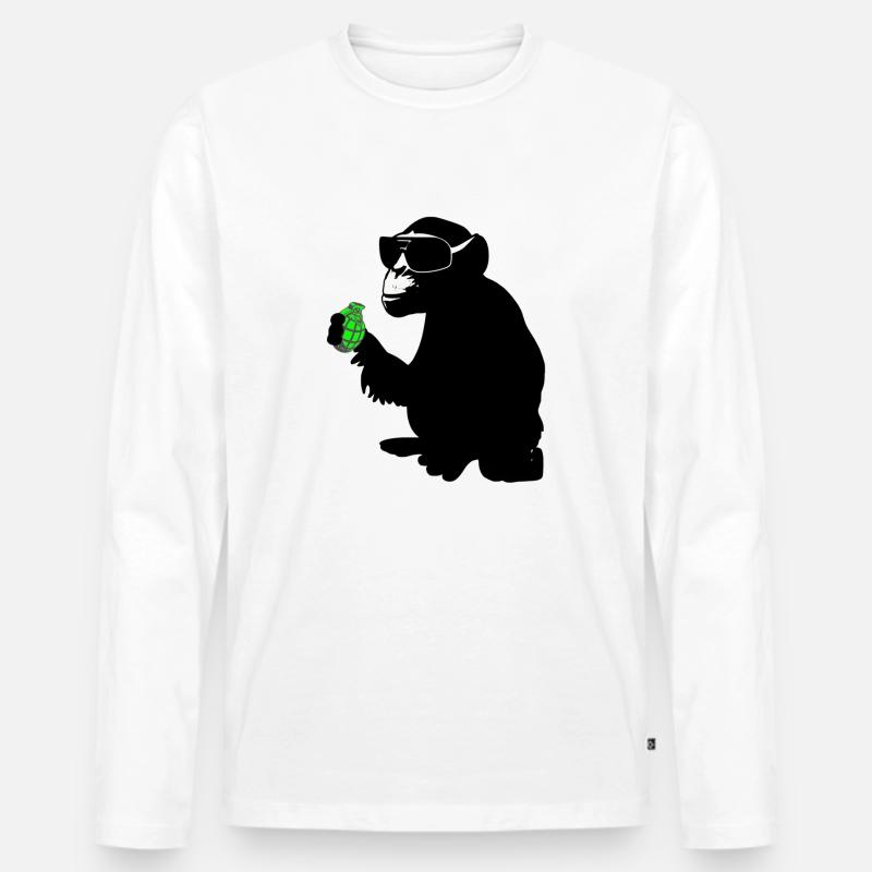 affe mit handgranate - Männer Premium Bio Langarmshirt - Weiß