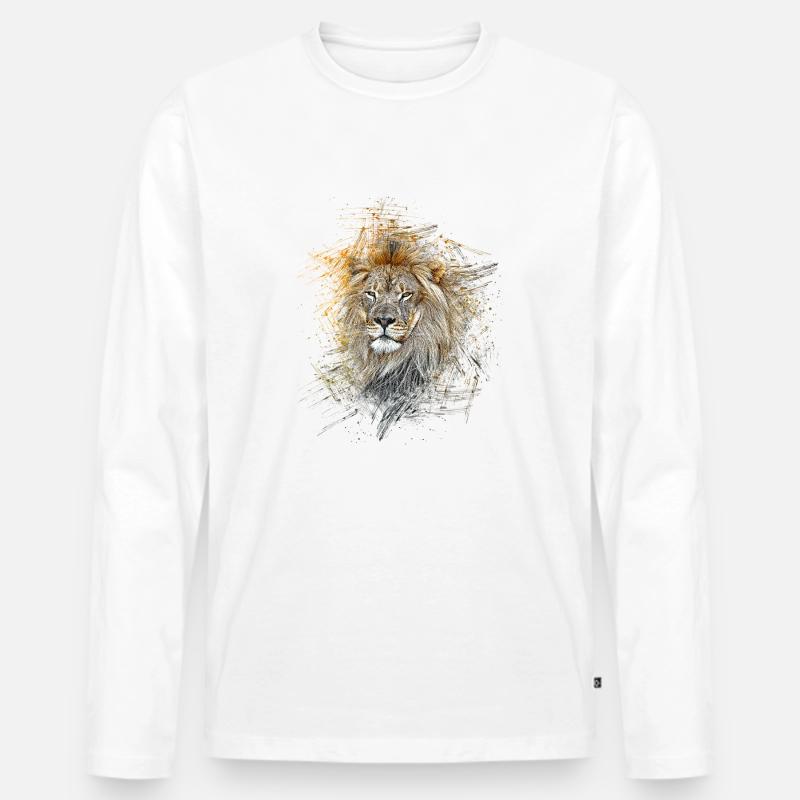 Löwe - Männer Premium Bio Langarmshirt - Weiß
