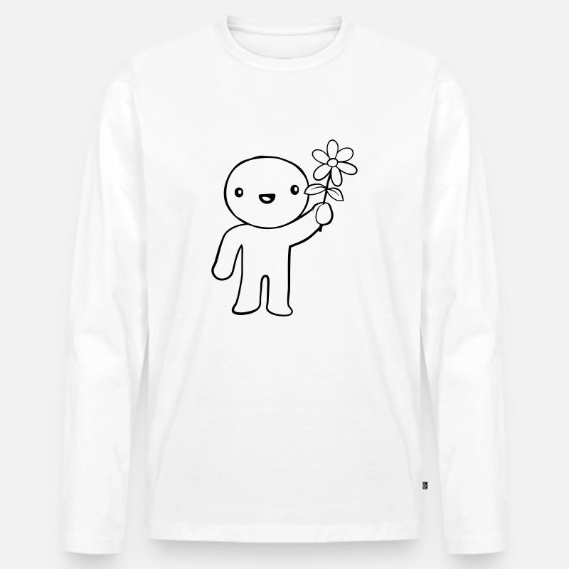 Mann zeigt Blume - Männer Premium Bio Langarmshirt - Weiß