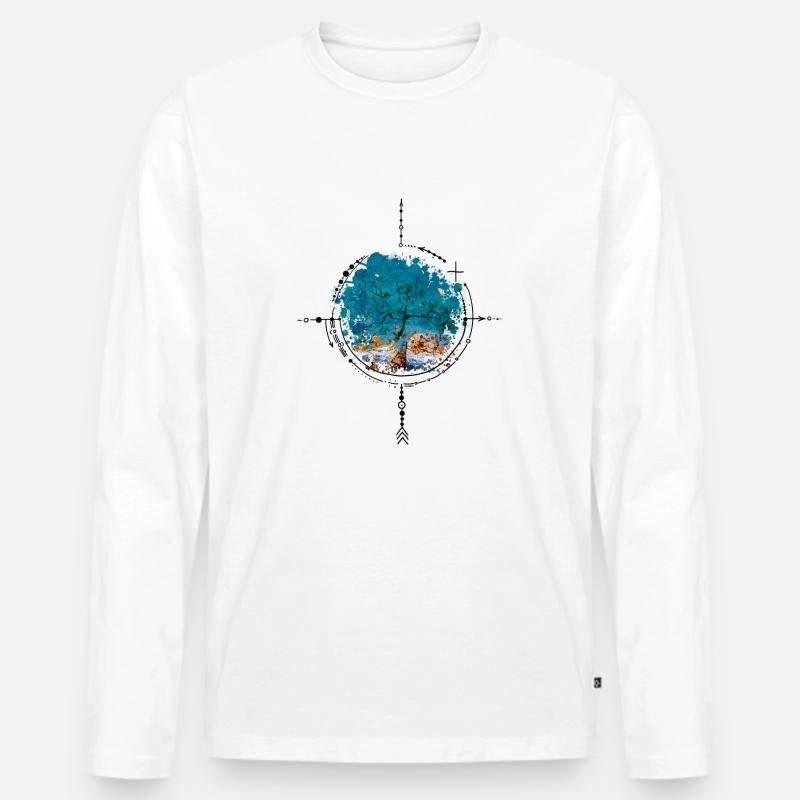 Compass with tree reflection - watercolor version - Men's Premium Organic Long Sleeve Shirt - white