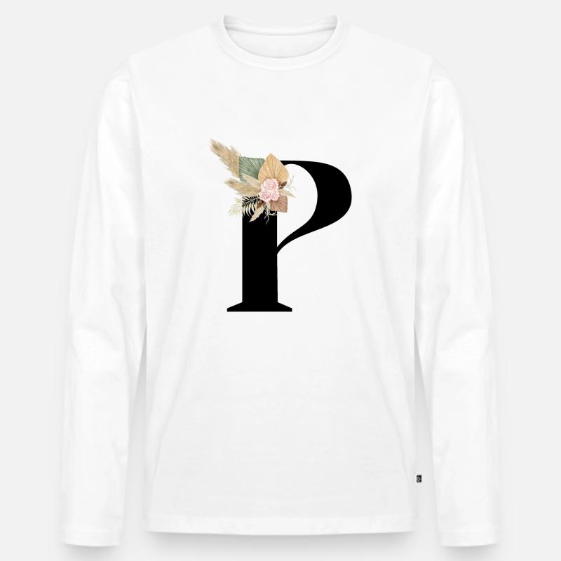 Buchstabe P blumig - Männer Premium Bio Langarmshirt - Weiß