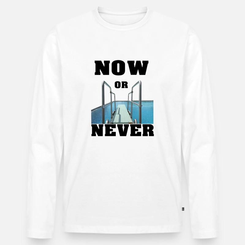NOW OR NEVER by 2FettDesign - Männer Premium Bio Langarmshirt - Weiß