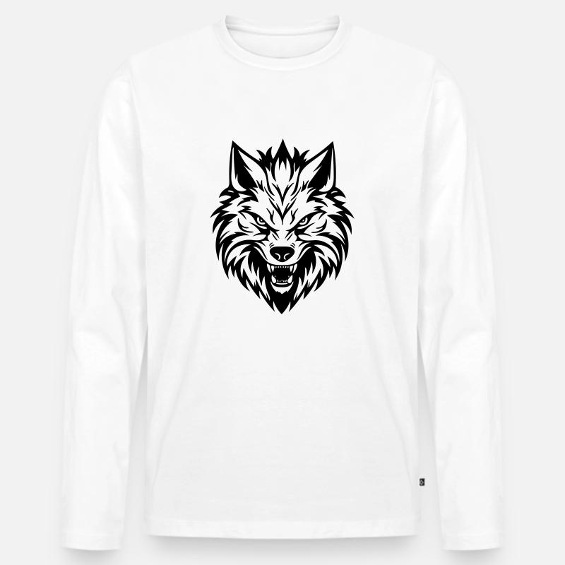 Wolf - Männer Premium Bio Langarmshirt - Weiß