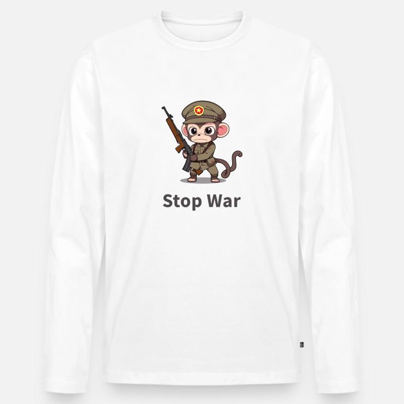 STOP WAR MONKEY - Männer Premium Bio Langarmshirt - Weiß