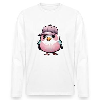 Cute Pink Bird with Baseball Cap - Men's Premium Organic Long Sleeve Shirt - white - Front - Nico (187cm)