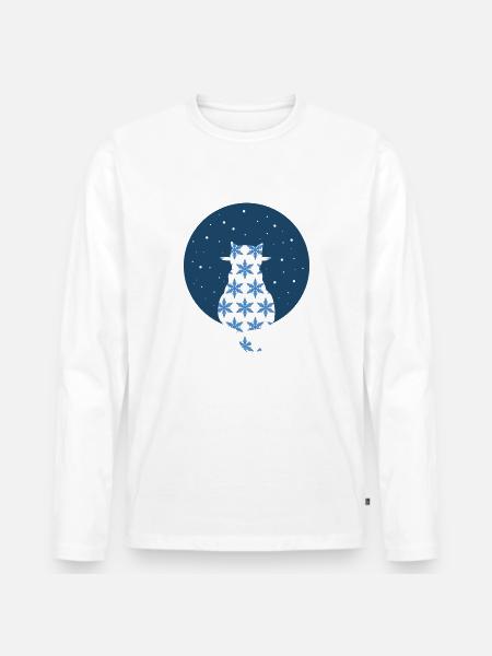 Cat watching snowflakes - Men's Premium Organic Long Sleeve Shirt - white