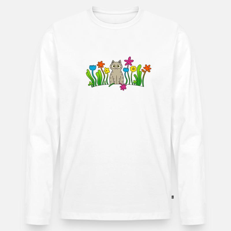 Katze mit einer blume - Männer Premium Bio Langarmshirt - Weiß
