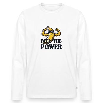 Peel the Power 🍌💪 - Men's Premium Organic Long Sleeve Shirt - white - Front - Nico (187cm)