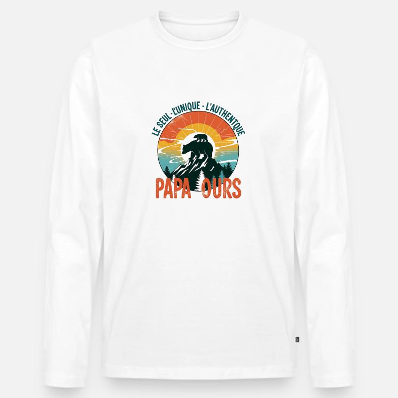PAPA OURS - Männer Premium Bio Langarmshirt - Weiß