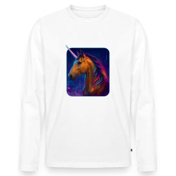 Einhorn - Akhal Teke Pferd - Regenbogen Mähne - Männer Premium Bio Langarmshirt - Weiß - Vorne - Nico (187cm)