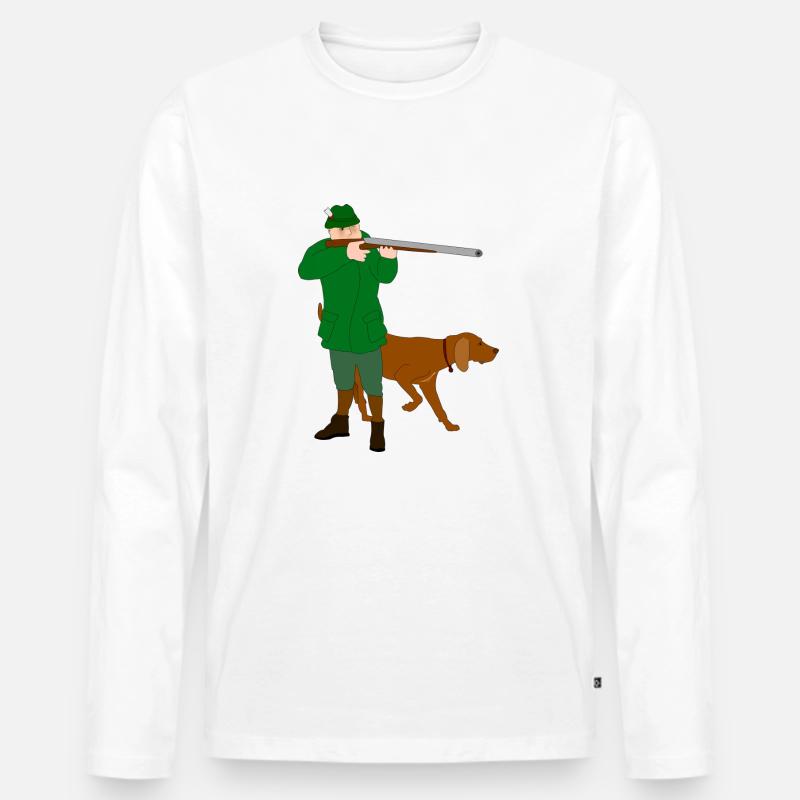 Jäger mit Hund - Männer Premium Bio Langarmshirt - Weiß