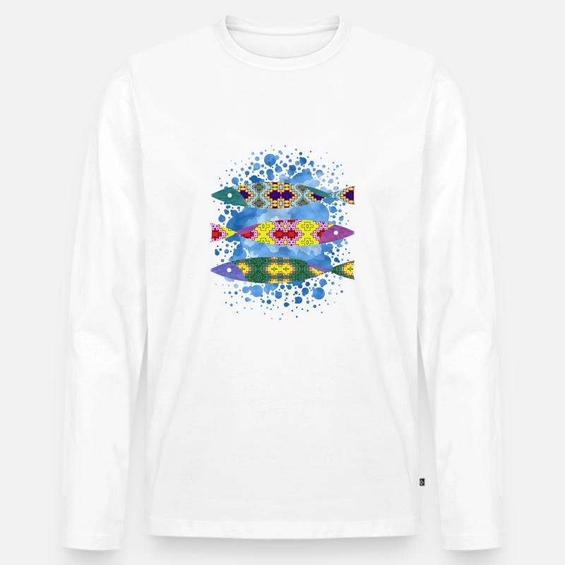Fisch - Männer Premium Bio Langarmshirt - Weiß