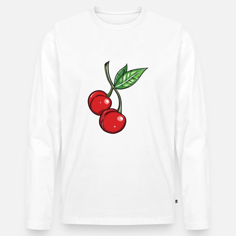 Kirsche - Männer Premium Bio Langarmshirt - Weiß