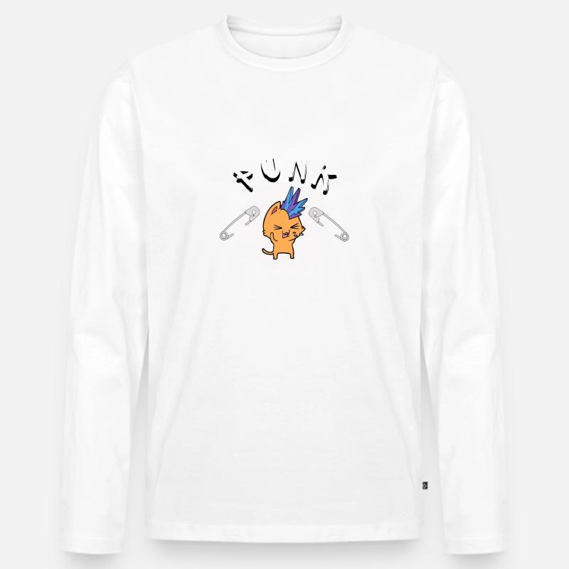 Katze-Punk - Männer Premium Bio Langarmshirt - Weiß
