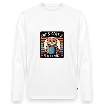 Katze und Kaffee ist alles was ich brauche - Männer Premium Bio Langarmshirt - Weiß - Vorne - Nico (187cm)