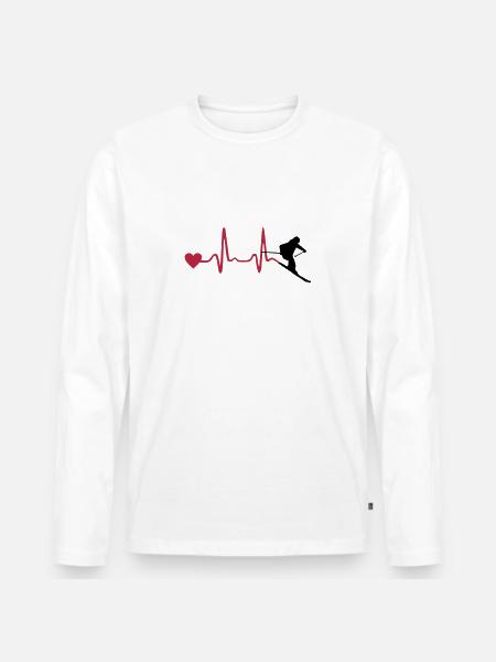 Skifahrer und Herzschlag - Männer Premium Bio Langarmshirt - Weiß