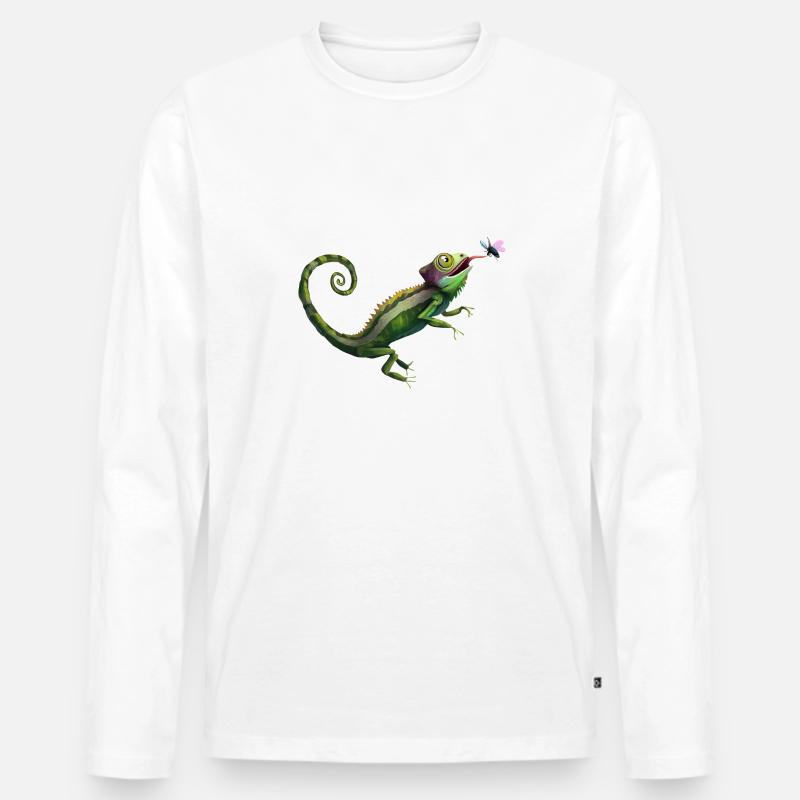 chamäleon frisst fliege - Männer Premium Bio Langarmshirt - Weiß
