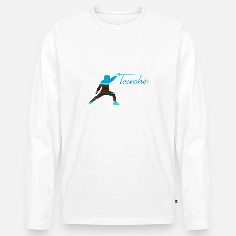 fechten,touché,fechter,fechtsport,bunt,blau - Männer Premium Bio Langarmshirt - Weiß