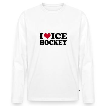 I Love Ice Hockey Eishockey - Männer Premium Bio Langarmshirt - Weiß - Vorne - Nico (187cm)