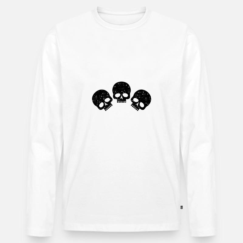 Drei Totenköpfe | distressed Totenköpfe - Männer Premium Bio Langarmshirt - Weiß
