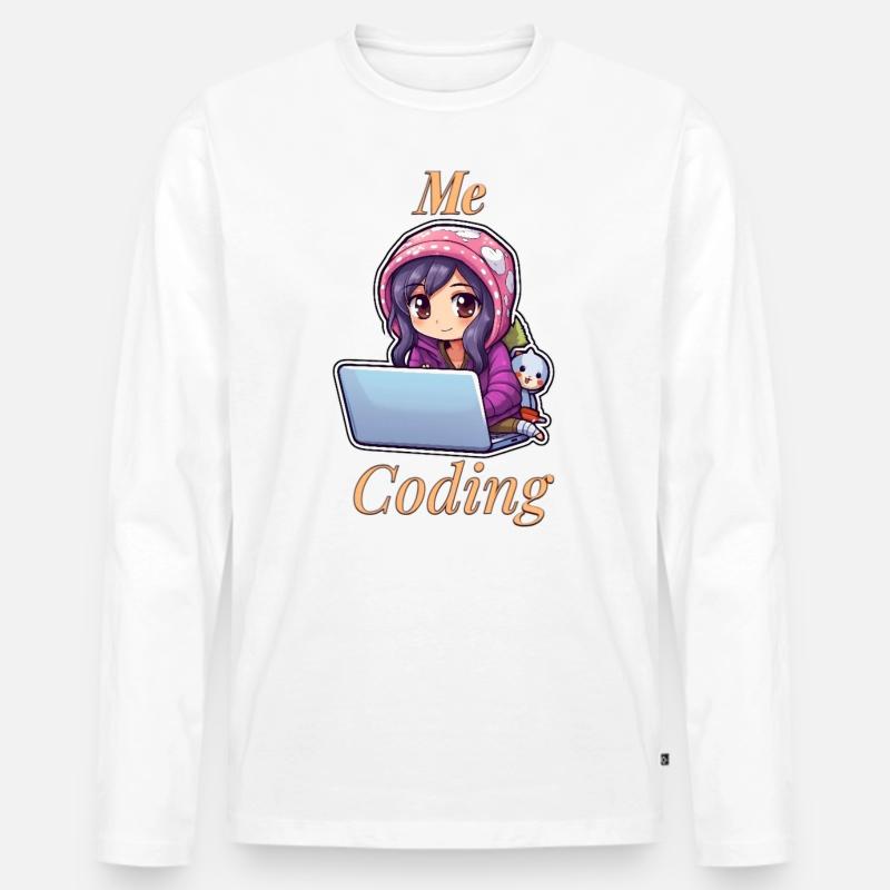 Coding Cutie: Anime Girl - Männer Premium Bio Langarmshirt - Weiß
