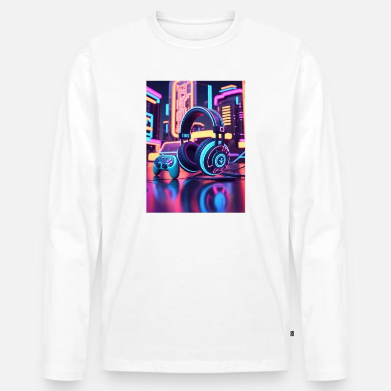 Neon Gaming Headset Design - Männer Premium Bio Langarmshirt - Weiß