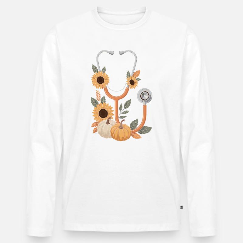 Herbstliches Stethoskop - Männer Premium Bio Langarmshirt - Weiß