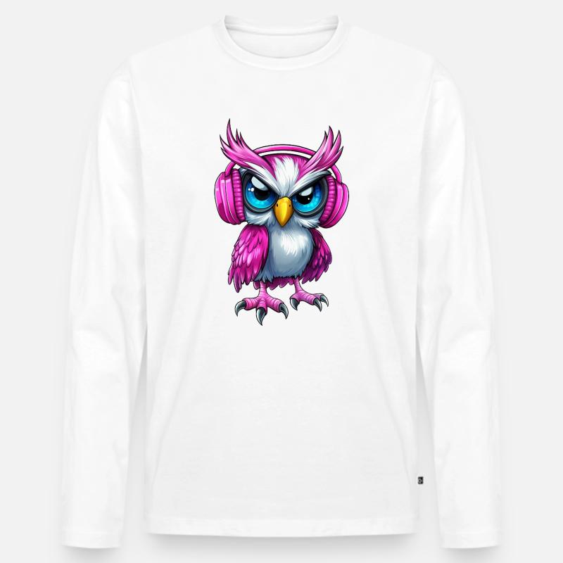 pink rosa lila Eule mit Kopfhörer :) - Männer Premium Bio Langarmshirt - Weiß