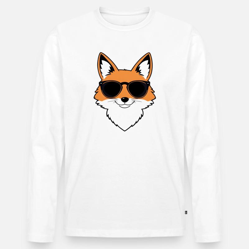 Fuchs mit Sonnenbrille - Männer Premium Bio Langarmshirt - Weiß