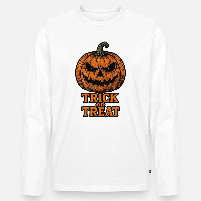 Halloween Kürbis - Süßes oder Saures - Männer Premium Bio Langarmshirt - Weiß