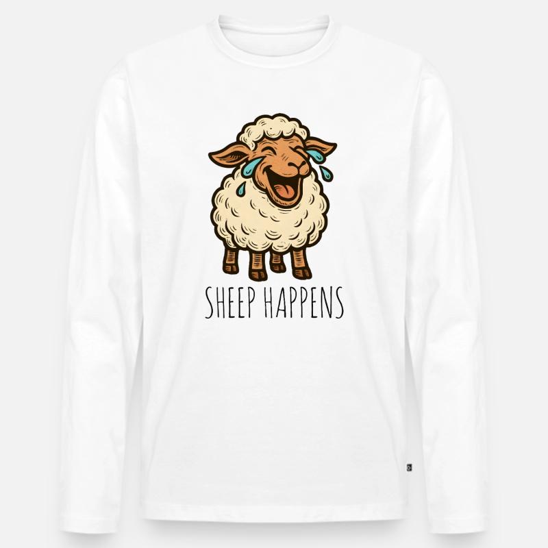Sheep Happens Shit Happens - Männer Premium Bio Langarmshirt - Weiß