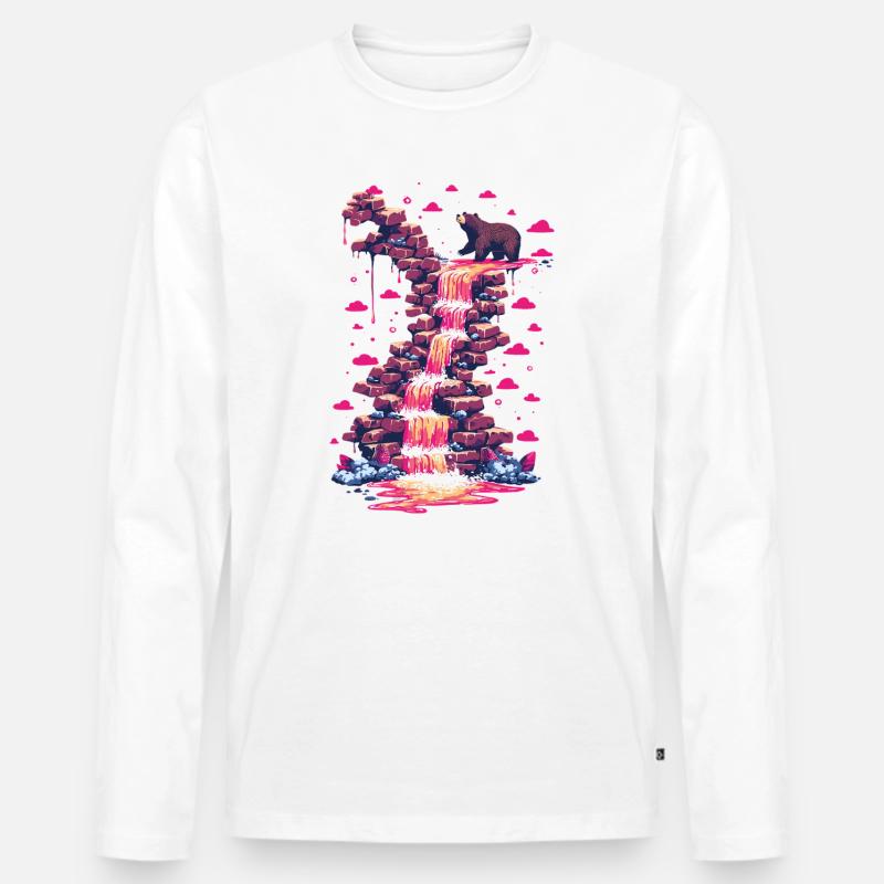 Pinker Wasserfall mit Bärenlicht - Männer Premium Bio Langarmshirt - Weiß