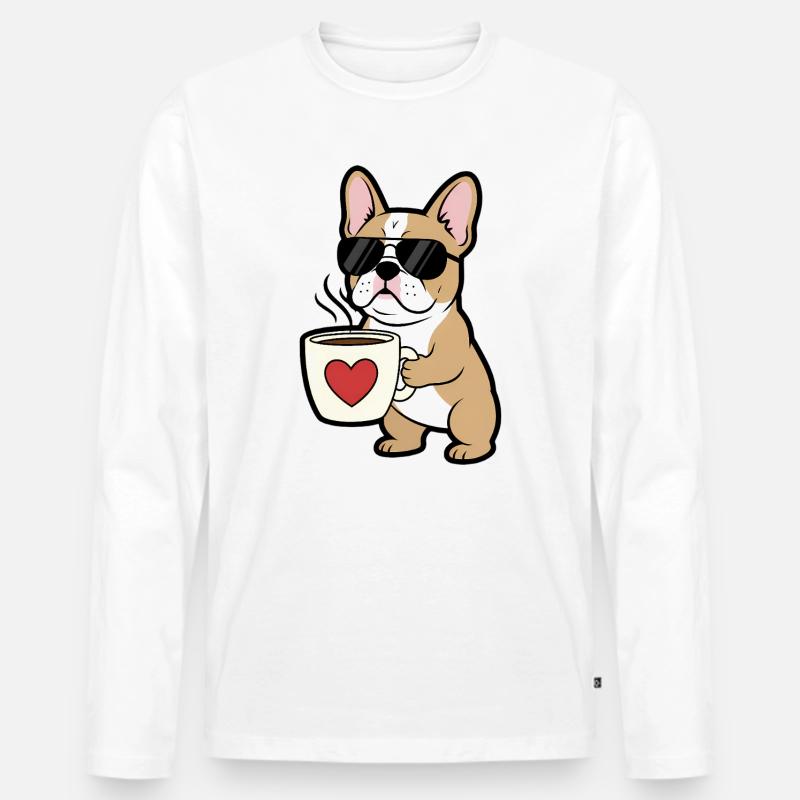 Bulldogge Hund Kaffee Comic - Männer Premium Bio Langarmshirt - Weiß