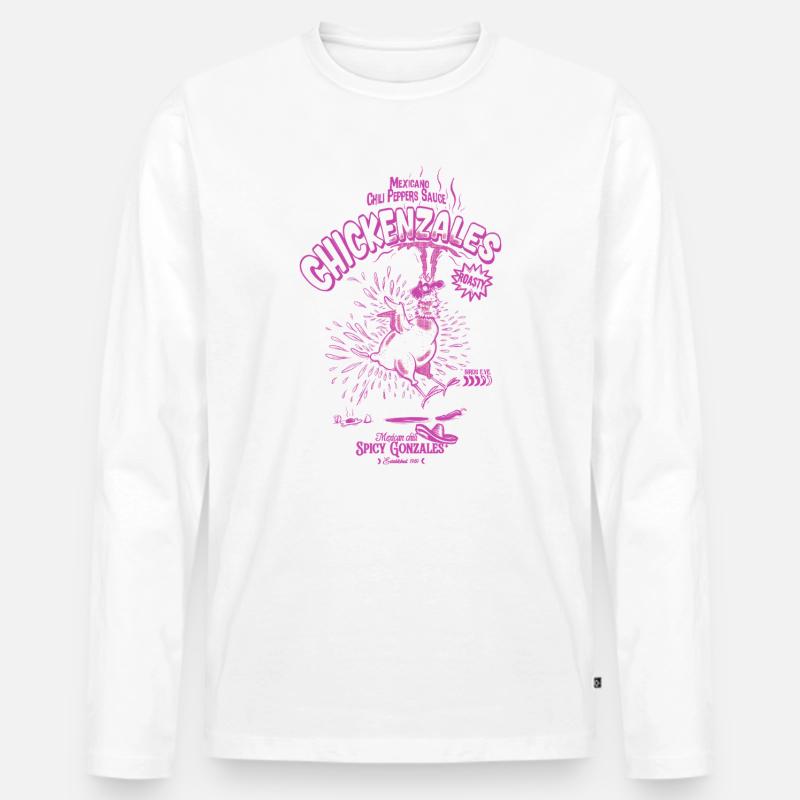 Lila Retro Scharfhähnchen - Männer Premium Bio Langarmshirt - Weiß