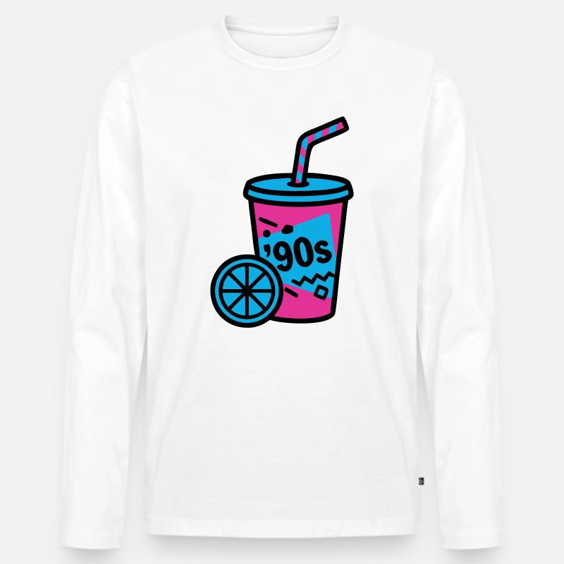 90s Retro Becher Slush Sommer - Männer Premium Bio Langarmshirt - Weiß