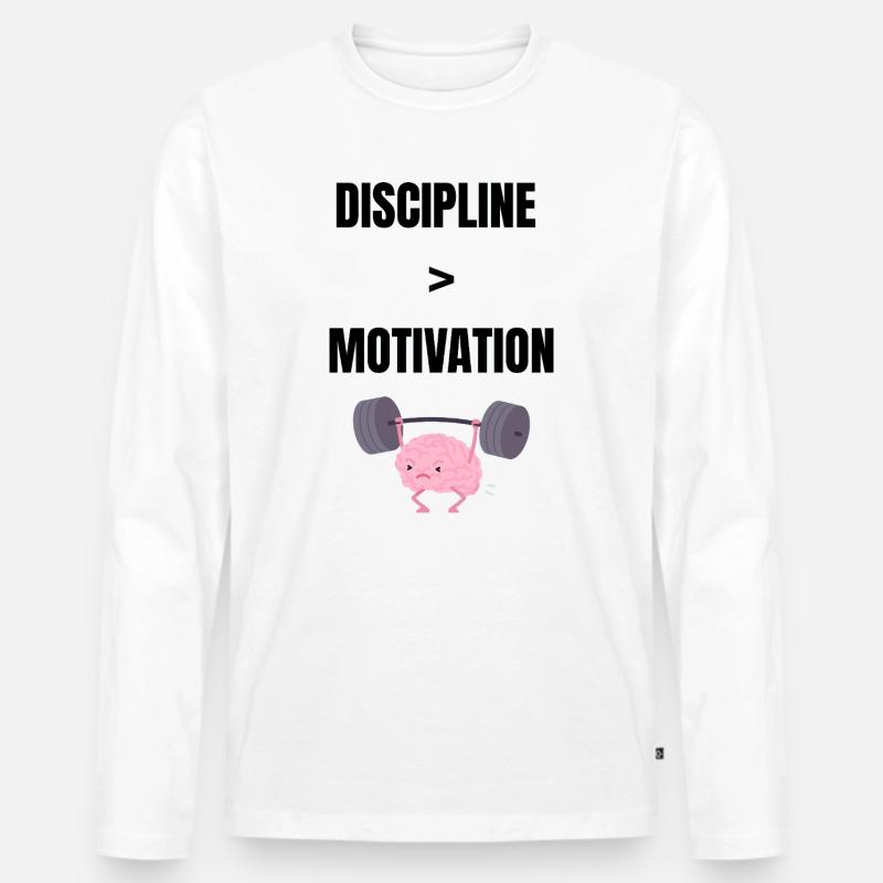 Disziplin über Motivation - Männer Premium Bio Langarmshirt - Weiß