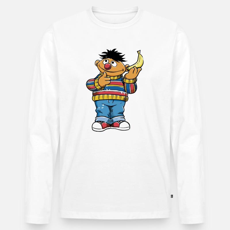 Sesamstraße Ernie Bananentelefon - Männer Premium Bio Langarmshirt - Weiß