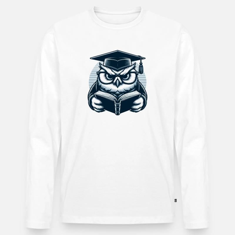 Lesende Eule - Männer Premium Bio Langarmshirt - Weiß