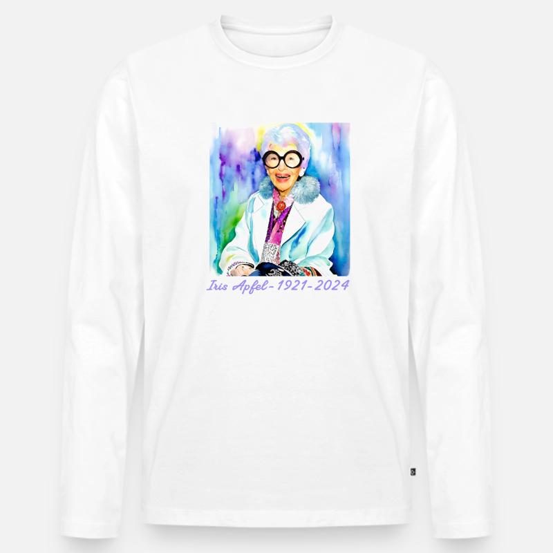 Iris Apfel,bunt, Graffiti, illustration, Aquarell - Männer Premium Bio Langarmshirt - Weiß