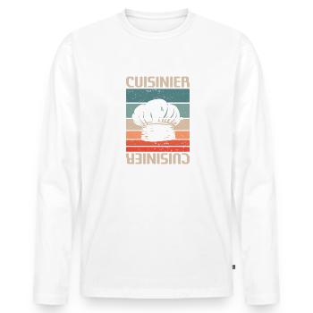 Vintage Retro Cuisinier Chef Cuisine - T-shirt manches longues Premium bio Homme - blanc - Devant - Nico (187cm)