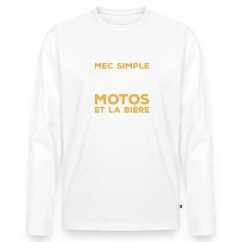 Je Suis Un Mec Simple J'aime Les Moto Et La Bière - T-shirt manches longues Premium bio Homme - blanc - Devant - Nico (187cm)