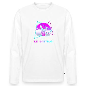 Retro Le Batteur Batterie - T-shirt manches longues Premium bio Homme - blanc - Devant - Nico (187cm)