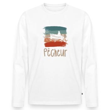 Vintage Retro Pêcheur Pêche - T-shirt manches longues Premium bio Homme - blanc - Devant - Nico (187cm)